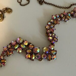 J. Crew Gold Necklace with Pink and Iridescent Crystals